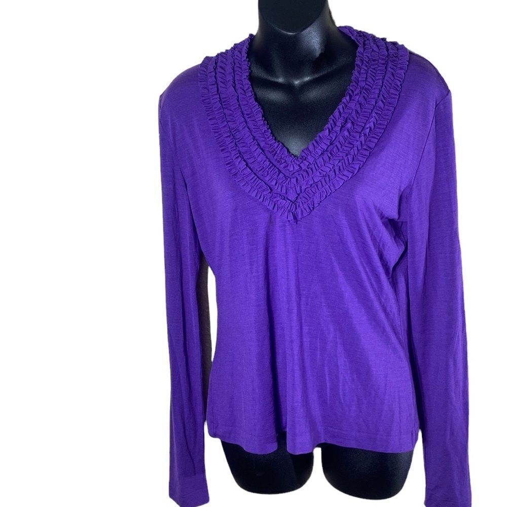 Etro long sleeve ruffle neck heathered wool blend top capsule minimalist luxury